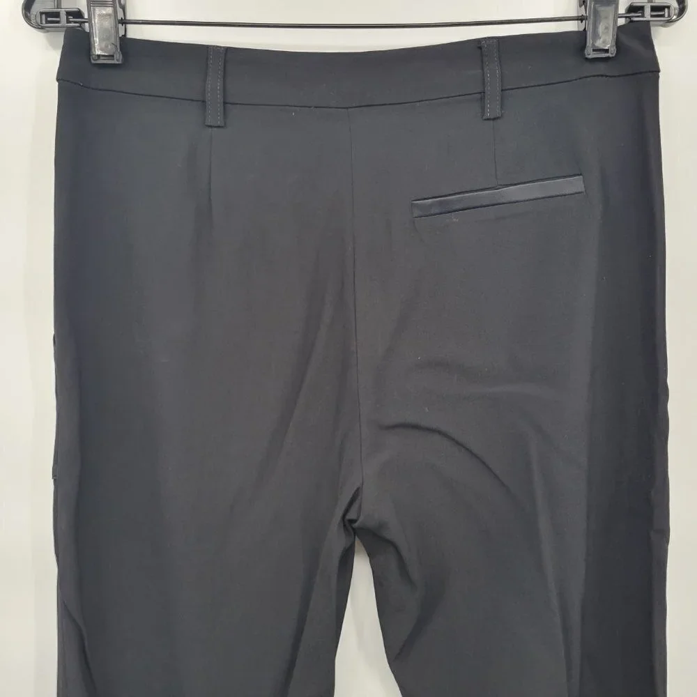 Max & Co Women Black Long Trousers Mid Rise Leather Contrast Skinny Pants Size 4